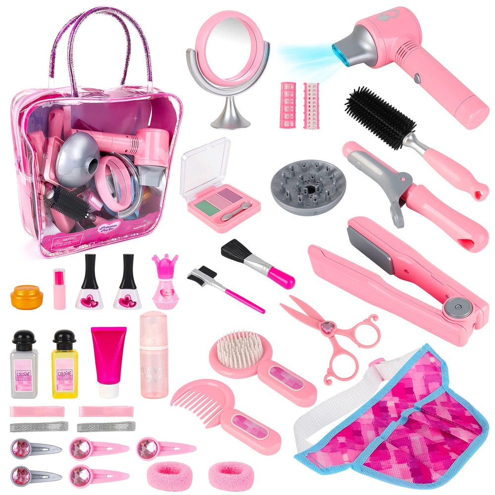 deAO hair salon toys 35-pcs kit for imaginative styling and fine motor practice.