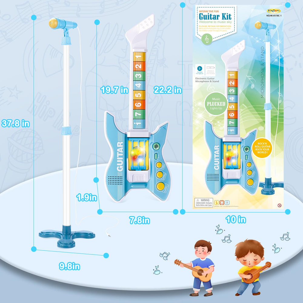 deAO Kids guitar set blue packaging signals gift-ready presentation