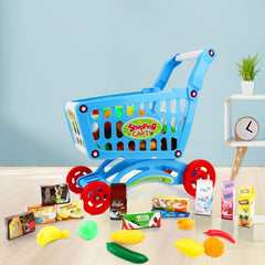 deAO Kids Shopping Cart blue with pretend fruits encourages role play