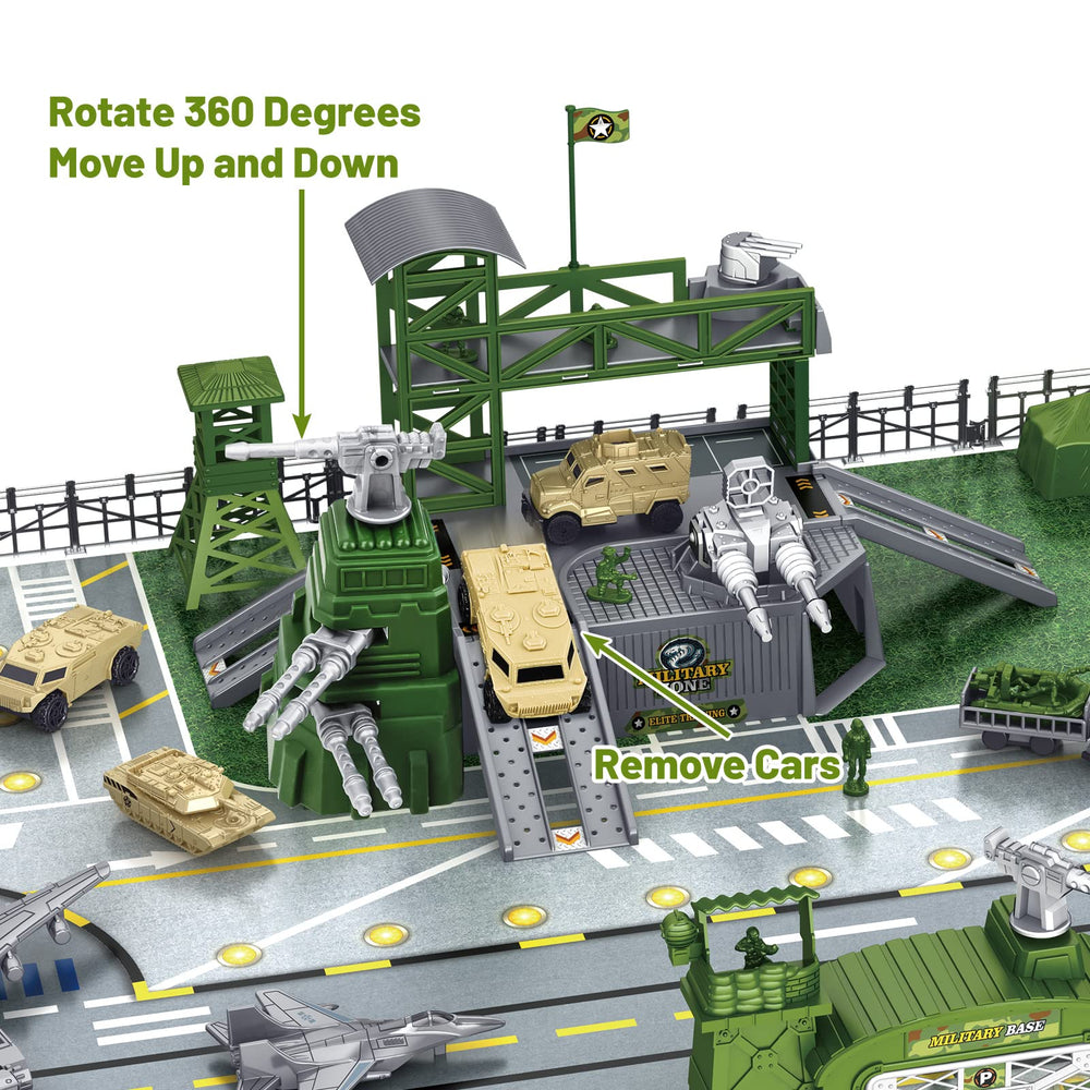 deAO Military Base Set tank toy enables action-packed vehicle battles.
