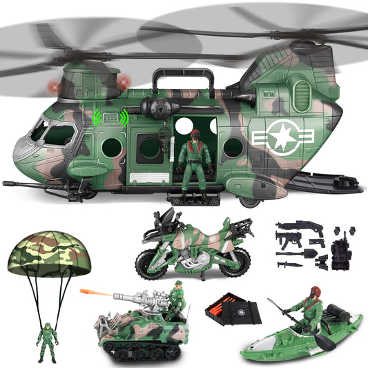 deAO military helicopter toy with lights and sounds for immersive play
