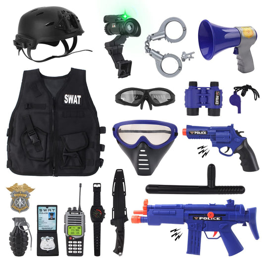 deAO Police Officer Costume helmet: durable gear for imaginative play sessions.