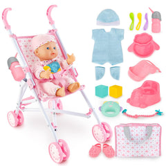 deAO stroller and doll playset shown in action, encouraging imagination.