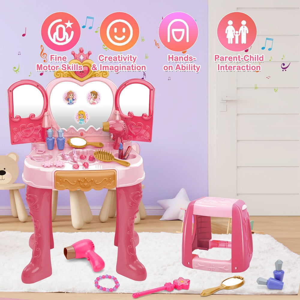 deao vanity chair offers a comfy seat for child-centered beauty play