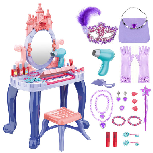 deAO toddler vanity table with mirror for imaginative play and organization
