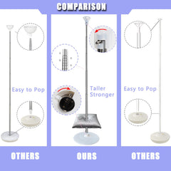 Decojoy 7 ft telescoping arch stands provide sturdy bases for safe displays.