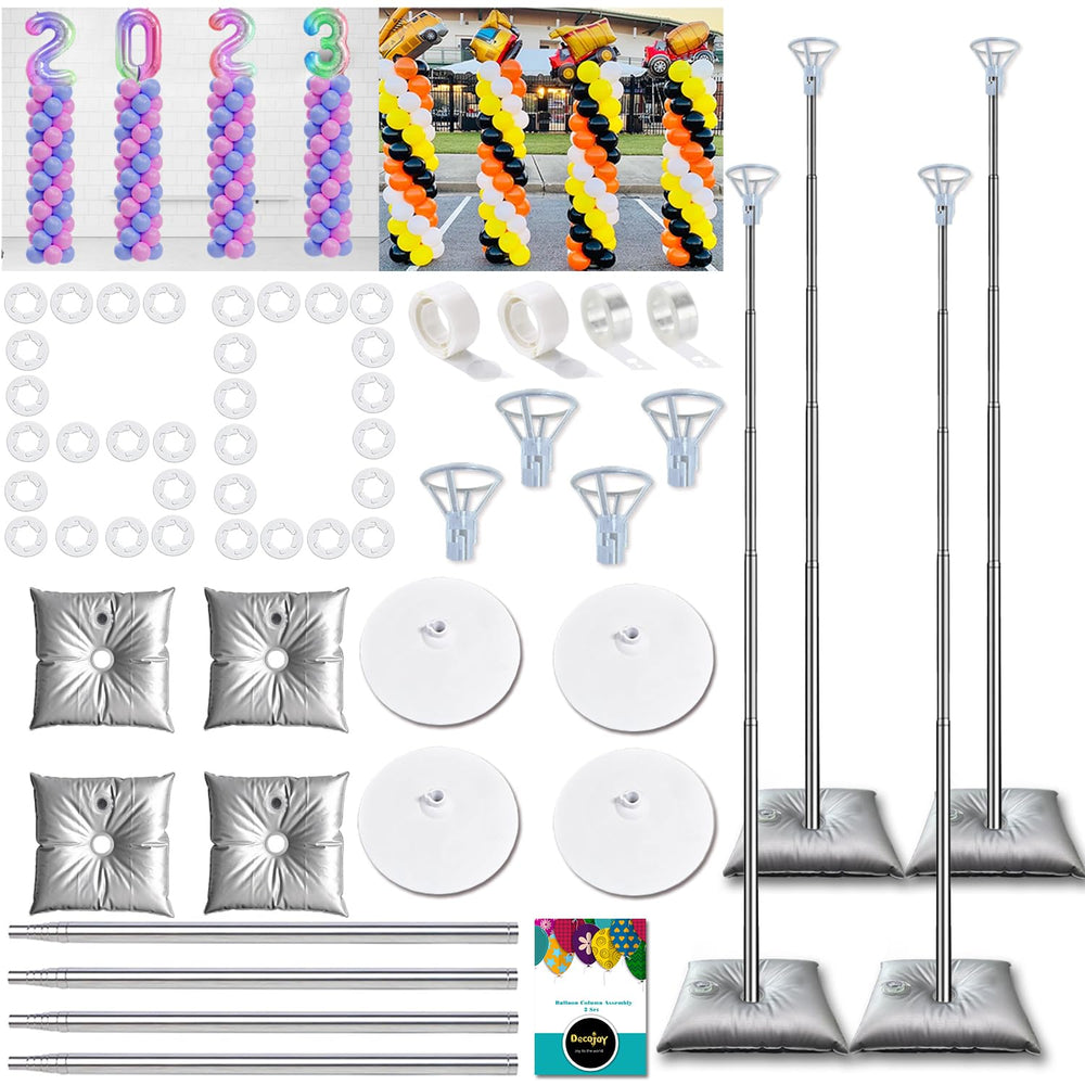 Decojoy balloon columns stand set 4 with adjustable height for versatile events.