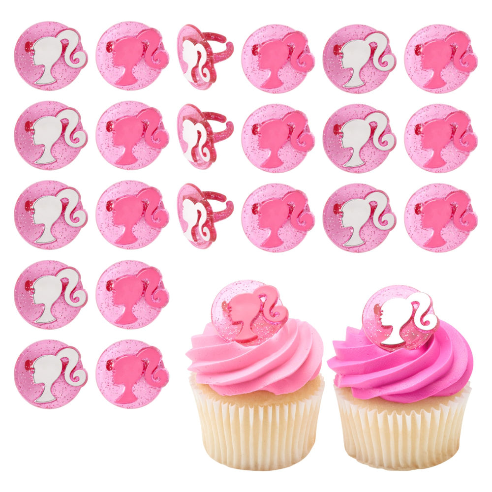 DecoPac Barbie silhouette cupcake rings 24-pack add festive flair to treats.