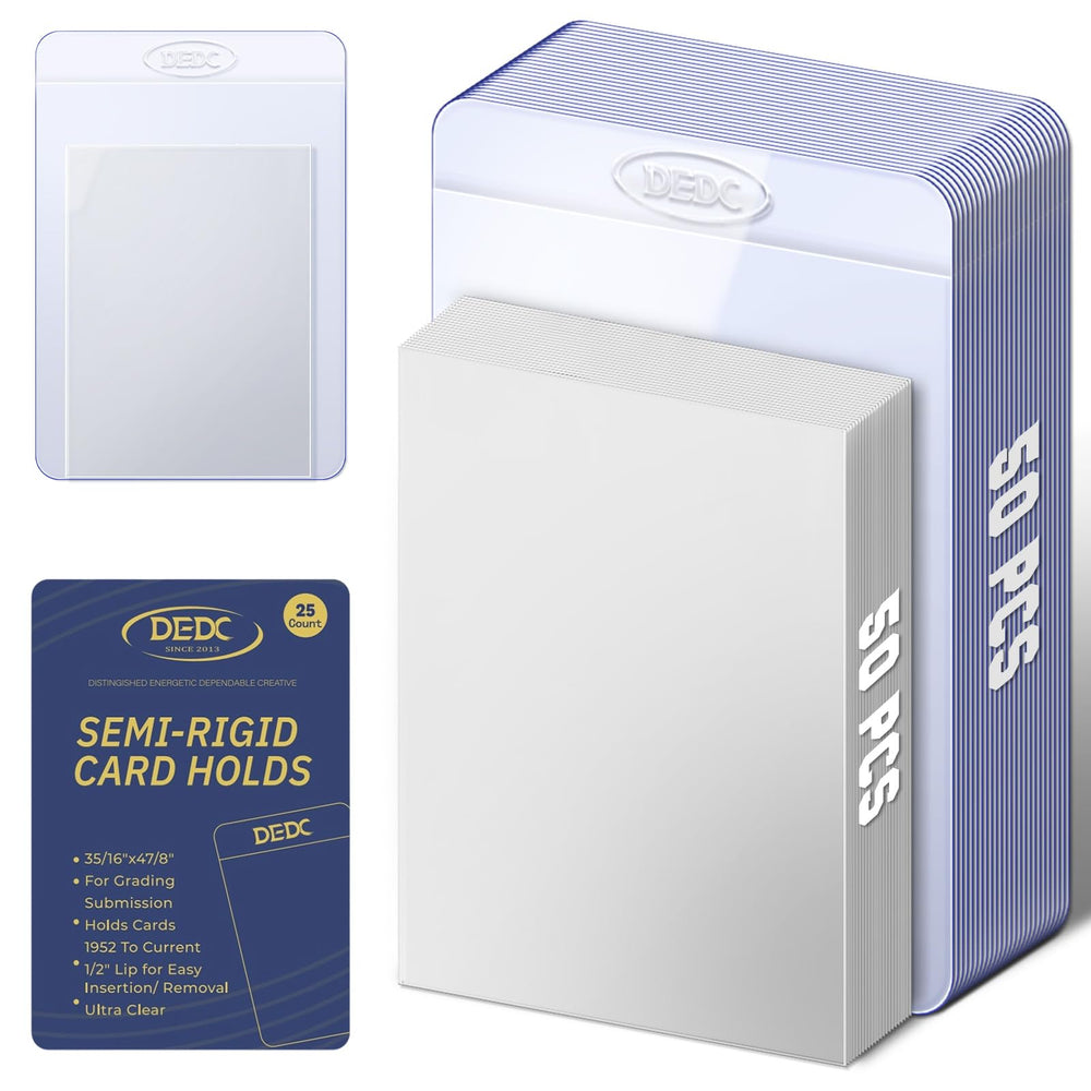 DEDC 100 bulk pack top-loader sleeves protect and display trading cards clearly.