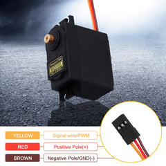 MG995 servo delivers 13 kg·cm torque for strong RC movements.