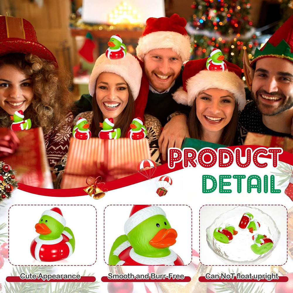 Deekin green duck decor on holiday table and shelves.
