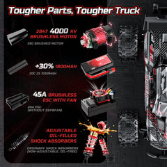 DEERC 1/14 all-terrain tires provide high grip on snow, sand, mud