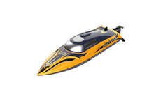 DEERC 14 RC boat LED demo shows glowing trails during demo mode.