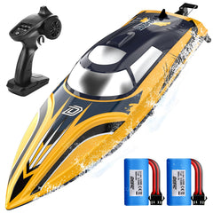 DEERC 14 RC boat front view with LED lights for nighttime racing.