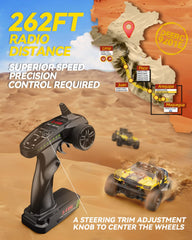 DEERC 9201E suspension and tires handle uneven terrain with stability.