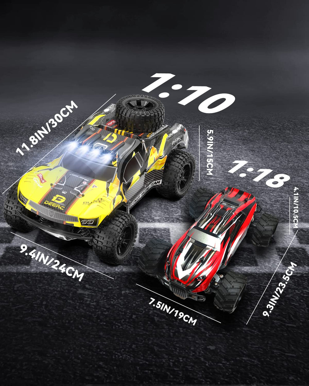 DEERC 9201E underside view highlights rugged drivetrain for durability.
