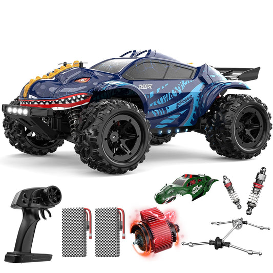 DEERC 9308E dinosaur shell front view showcases bold design for off-road adventures.