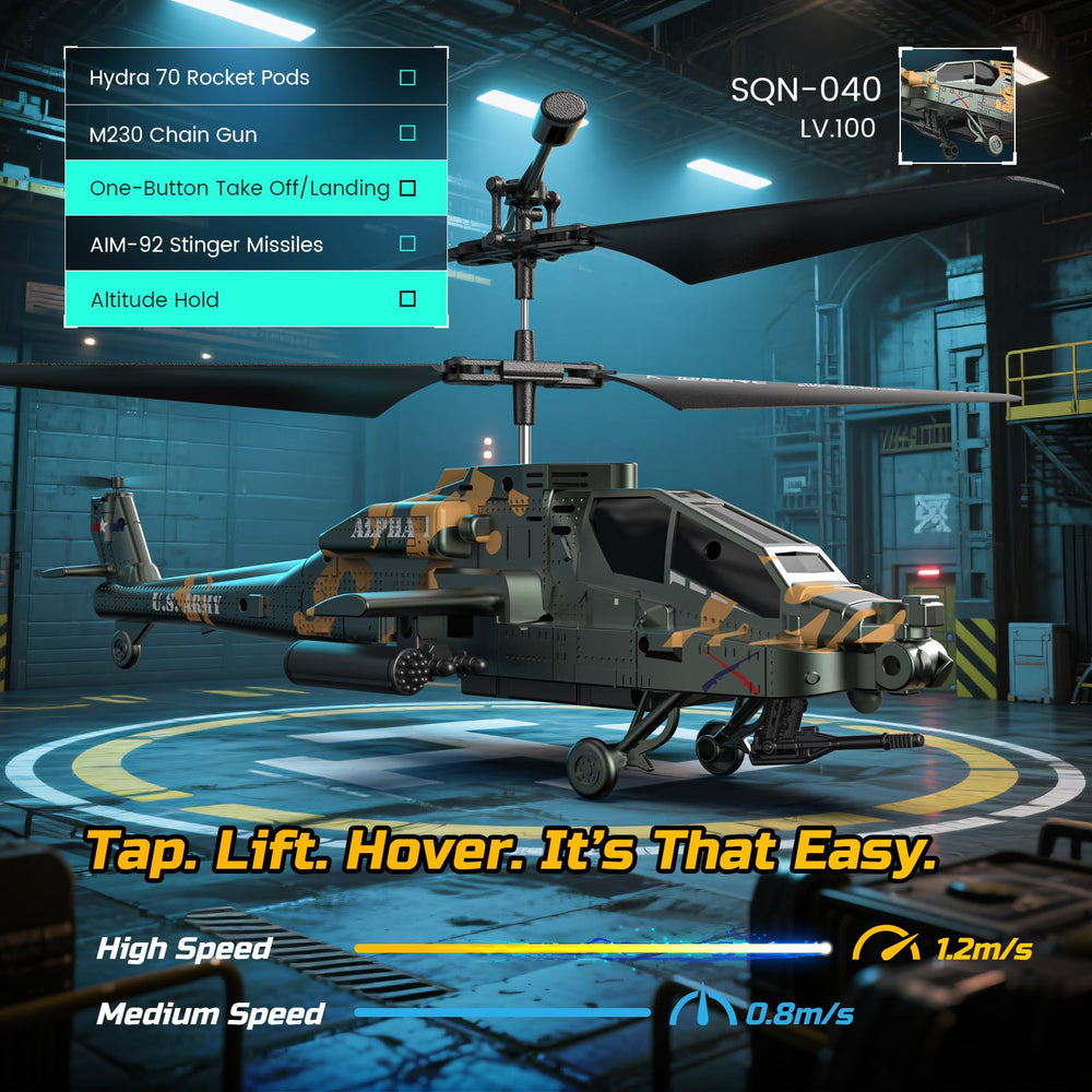 Spare propellers included for quick maintenance of the DEERC Apache helicopter.