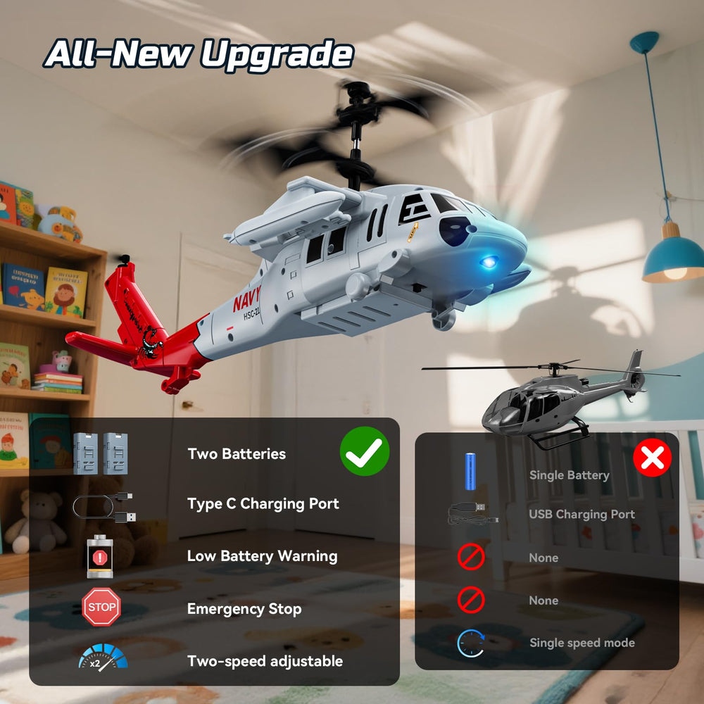 DEERC Black Hawk RC helicopter altitude hold helps steady beginner flights.