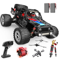 DEERC brushless motor powering the 1/10 scale trophy truck for high-speed off-road performance.