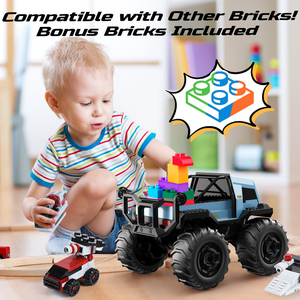 Included DIY stickers personalize the DEERC monster truck.