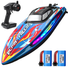DEERC fast RC boat racing in pool with LED lighting showcase.