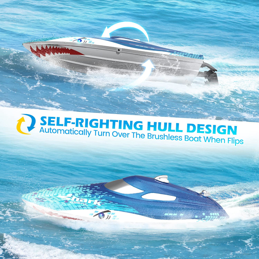 DEERC RC boat speeding up to 20 mph for thrilling water fun