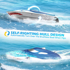 DEERC RC boat speeding up to 20 mph for thrilling water fun