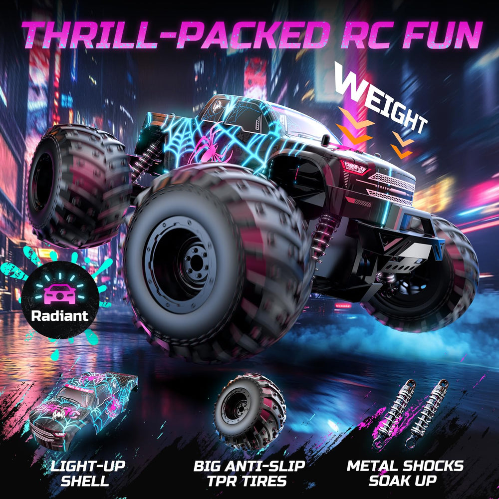 DEERC glowing spider RC car rear LEDs boost visibility during night races