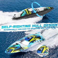 DEERC RC boat 2.4GHz control for interference-free racing on pool or lake