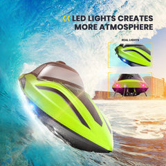 DEERC RC boat reaches 20 mph for exciting racing on water.