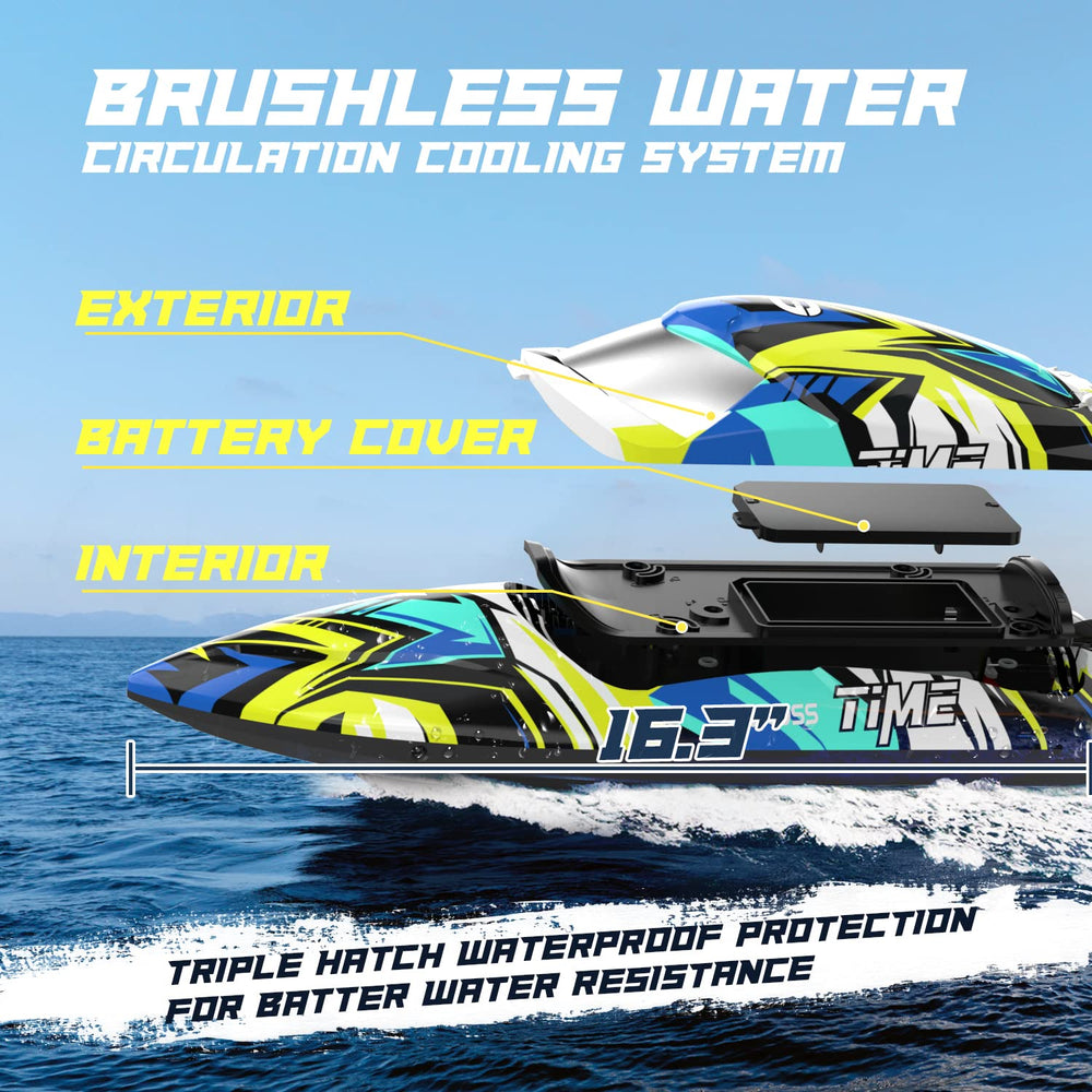 DEERC RC boat LED lights illuminating night water courses for dramatic visibility
