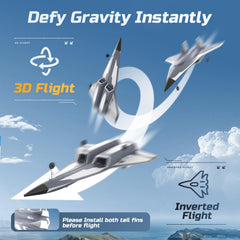 DEERC RC Plane powered by two 7.4V 20C LiPo batteries.