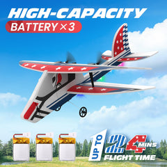 DEERC RC plane in flight showing stable performance and hover capability.
