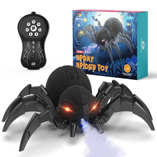 DEERC remote-control spider sprays mist from its nozzle for dramatic Halloween effect.