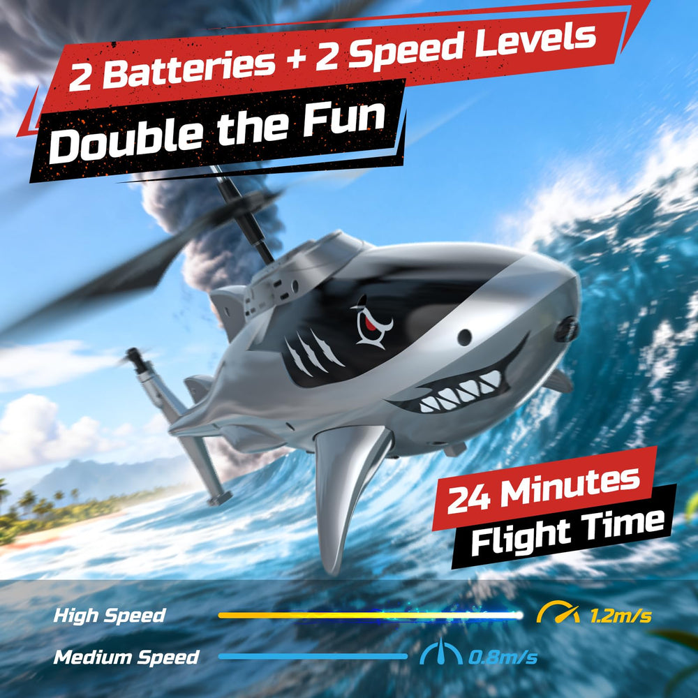 DEERC Shark RC helicopter altitude hold demonstrates stable hovering.