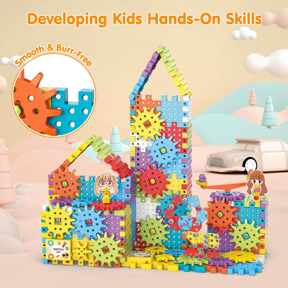 DEKILEA gear blocks build structures and vehicles, enhancing creativity