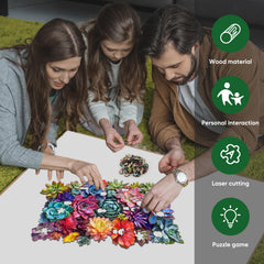 Delobil succulent puzzle assembly with kids and adults encourages calm focus.