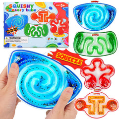 Demilong squishy sensory toy 4-pack with flowing liquid and beads for calm focus.
