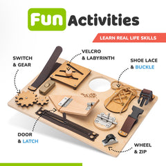 deMoca sensory busy board switch panel promotes quick thinking and focus.