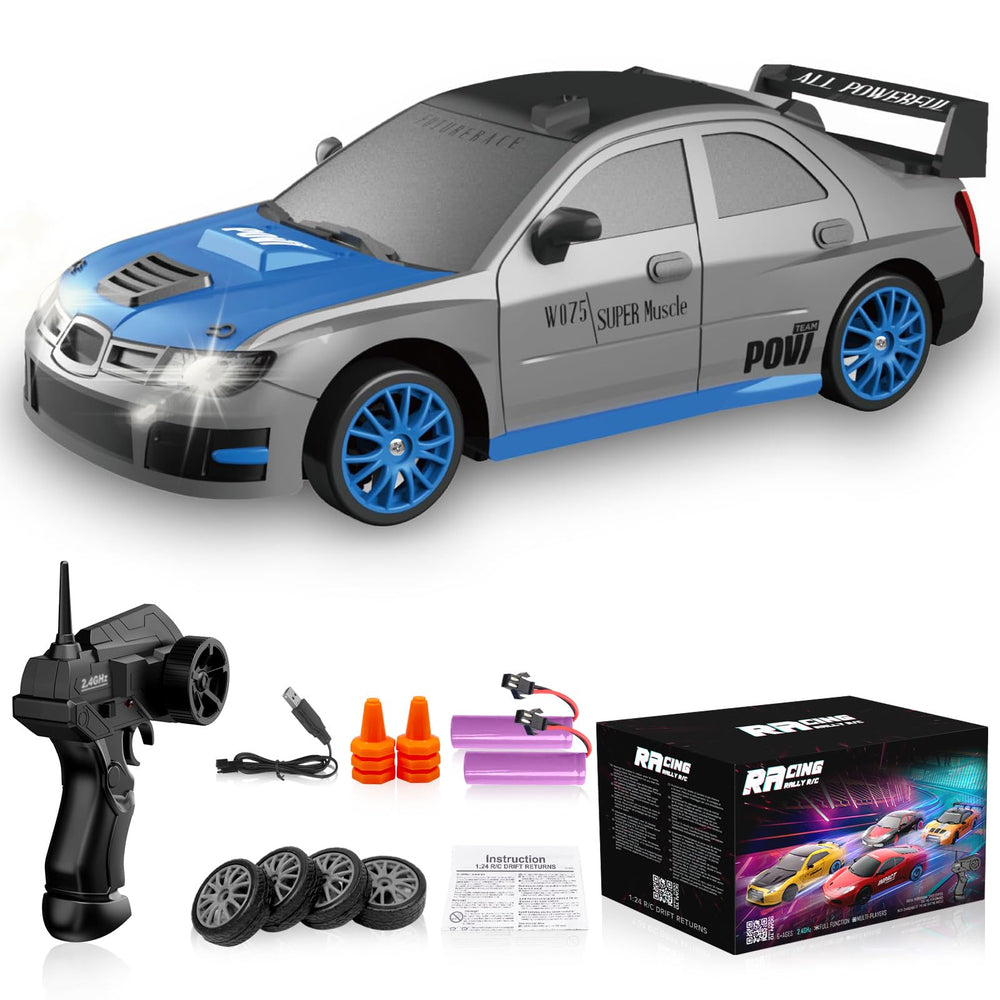 Desdoni RC drift car front view with LED lights for night races.