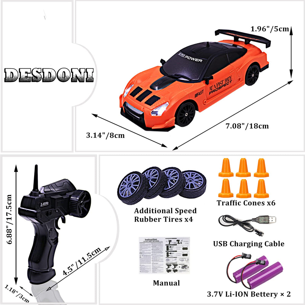 Desdoni RC Drift Car LED headlights illuminate night racing sessions.