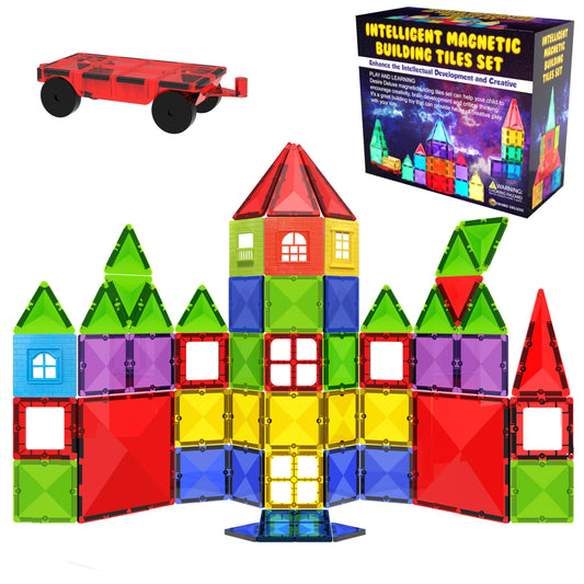 Desire Deluxe magnetic tiles form a castle for creative play.