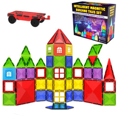 Desire Deluxe magnetic tiles form a castle for creative play.