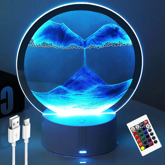 Desniltol 3D moving sand art frame showing dynamic color patterns for desk decor