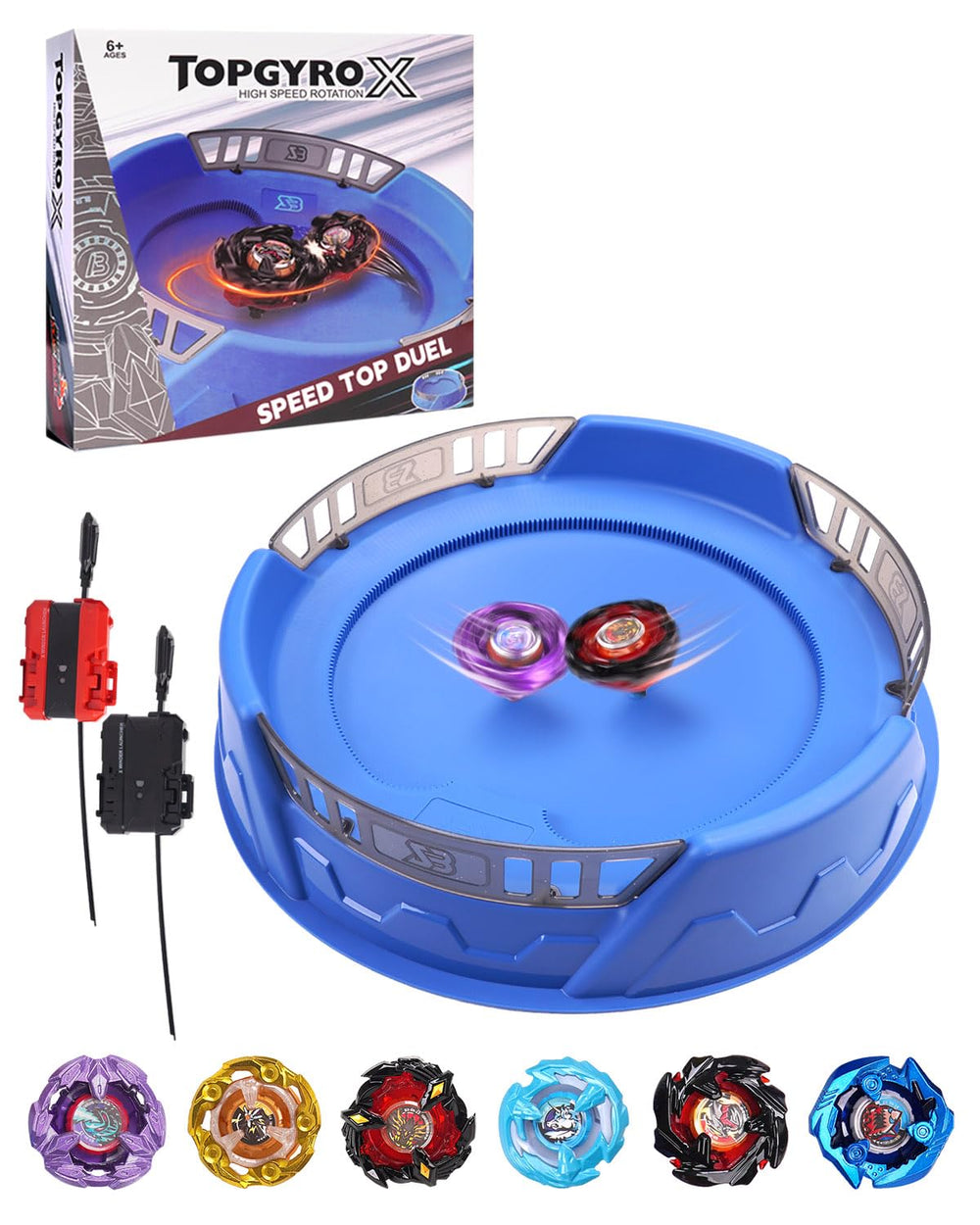 DEZAWRTY X Stadium Battle Set with X-Celeration Rail boosts blade speed during clashes