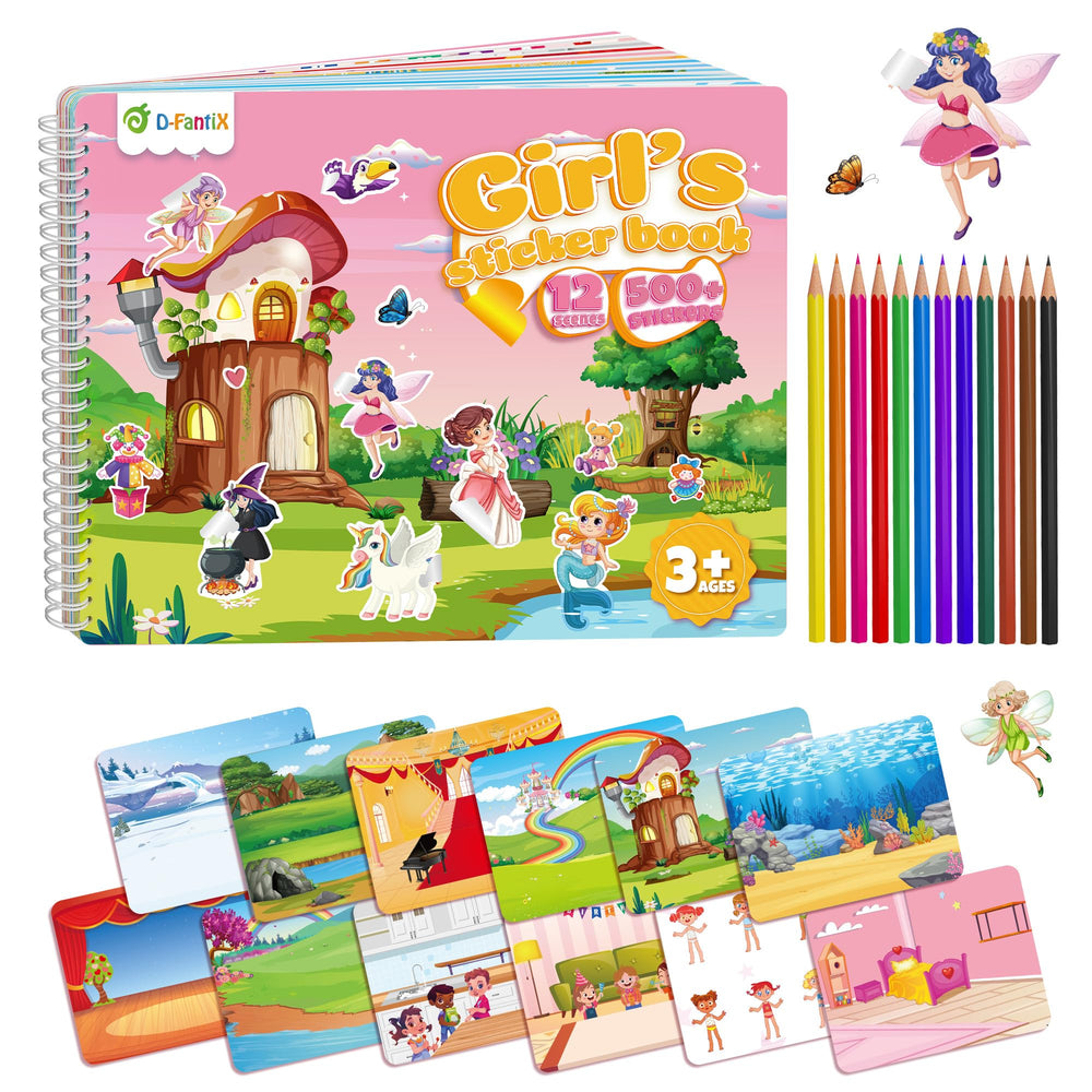 D-FantiX girls sticker book unicorn scene fuels imaginative play during plane rides