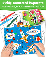 Kids coloring with markers during activity enjoying scent and smooth grip for comfortable use.