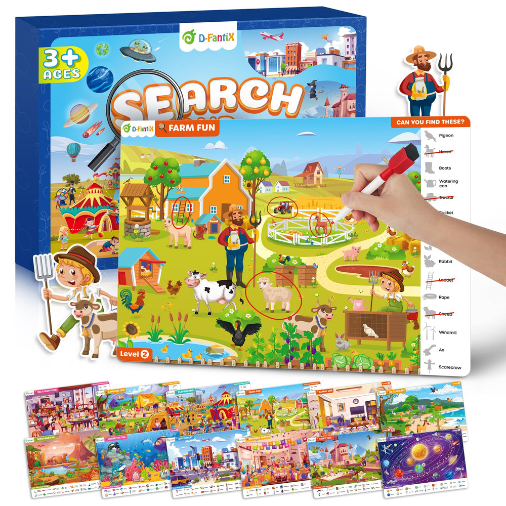 D-FantiX preschool search and find book city street scene expands vocabulary through interactive play.