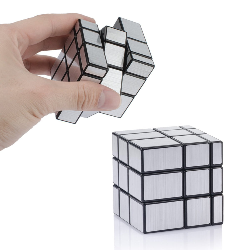 Close-up of mirror cube shape-mod detail showing shifting piece sizes